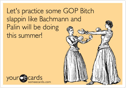 Let's practice some GOP Bitch slappin like Bachmann and
Palin will be doing
this summer!