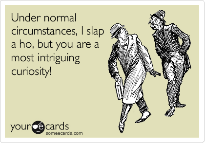 Under normal
circumstances, I slap 
a ho, but you are a
most intriguing
curiosity!