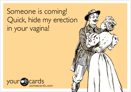Someone is coming!
Quick, hide my erection
in your vagina!