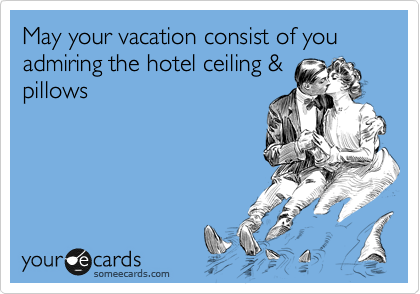May your vacation consist of you admiring the hotel ceiling &
pillows