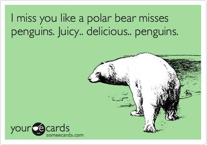 I miss you like a polar bear misses penguins. Juicy.. delicious.. penguins. 