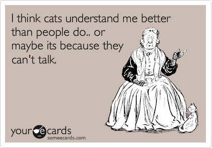 I think cats understand me better than people do.. or
maybe its because they
can't talk. 