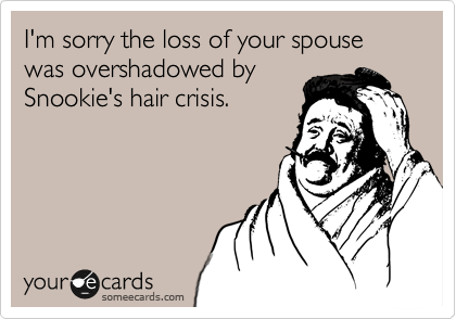 I'm sorry the loss of your spouse was overshadowed by
Snookie's hair crisis.