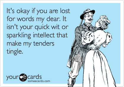 It's okay if you are lost
for words my dear. It
isn't your quick wit or
sparkling intellect that
make my tenders
tingle.