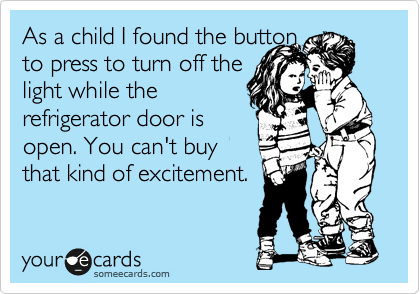 As a child I found the button 
to press to turn off the
light while the 
refrigerator door is 
open. You can't buy
that kind of excitement. 