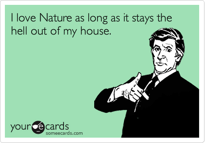I love Nature as long as it stays the hell out of my house.