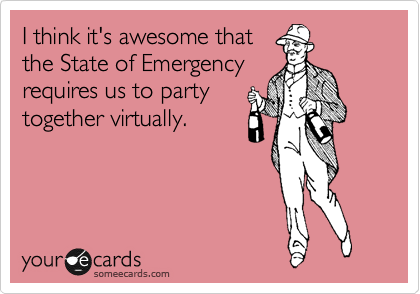 I think it's awesome that
the State of Emergency
requires us to party
together virtually. 