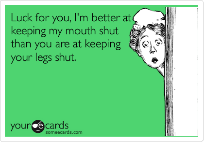 Luck for you, I'm better at
keeping my mouth shut
than you are at keeping
your legs shut.