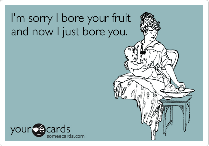 I'm sorry I bore your fruit
and now I just bore you.