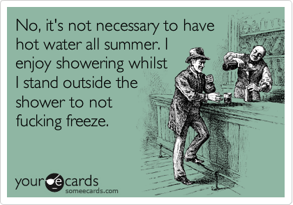 No, it's not necessary to have
hot water all summer. I
enjoy showering whilst
I stand outside the 
shower to not 
fucking freeze.