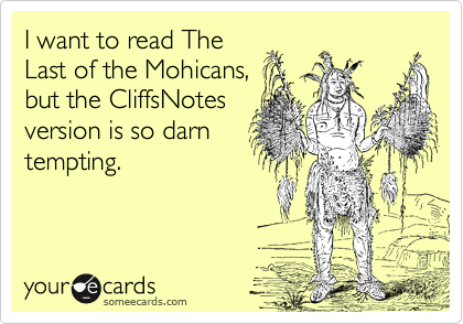 I want to read The
Last of the Mohicans,
but the CliffsNotes
version is so darn
tempting.