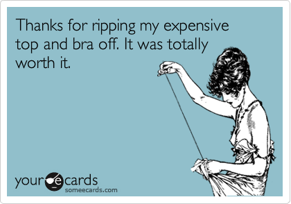 Thanks for ripping my expensive top and bra off. It was totally