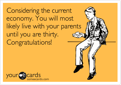Considering the current
economy. You will most
likely live with your parents
until you are thirty.
Congratulations!