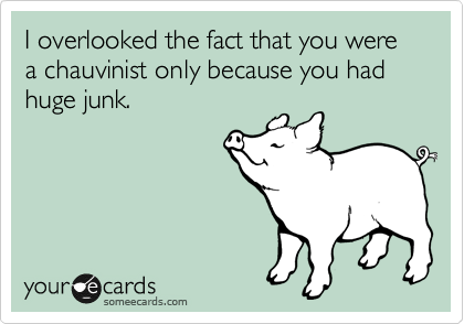 I overlooked the fact that you were a chauvinist only because you had huge junk.