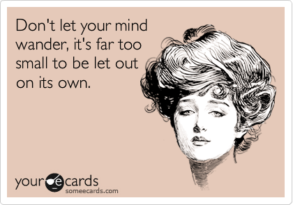 Don't let your mind
wander, it's far too
small to be let out
on its own.