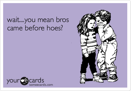 
wait....you mean bros  
came before hoes? 
