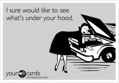 I sure would like to see
what's under your hood.