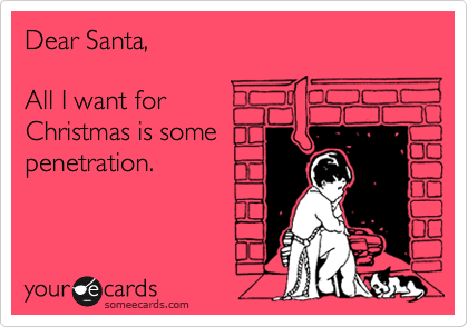 Dear Santa,

All I want for
Christmas is some
penetration.
