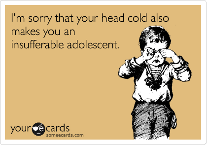 I'm sorry that your head cold also makes you an
insufferable adolescent. 