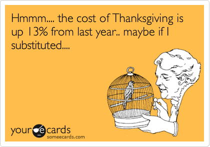 Hmmm.... the cost of Thanksgiving is up 13% from last year.. maybe if I substituted....