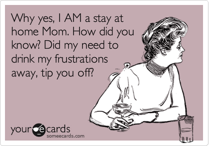 Why yes, I AM a stay at
home Mom. How did you
know? Did my need to
drink my frustrations
away, tip you off?