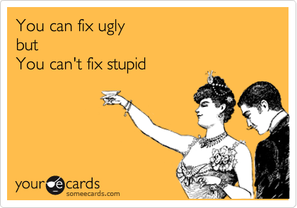 You can fix ugly 
but 
You can't fix stupid