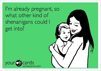 I'm already pregnant, so
what other kind of
shenanigans could I
get into? 