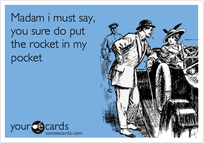 Madam i must say,
you sure do put
the rocket in my
pocket