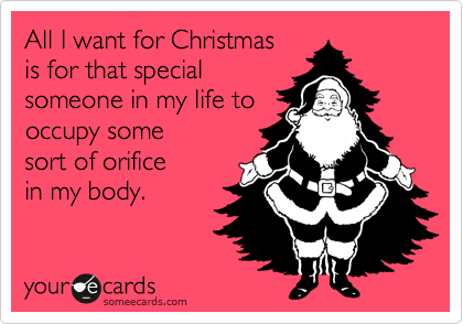 All I want for Christmas
is for that special
someone in my life to
occupy some
sort of orifice
in my body.