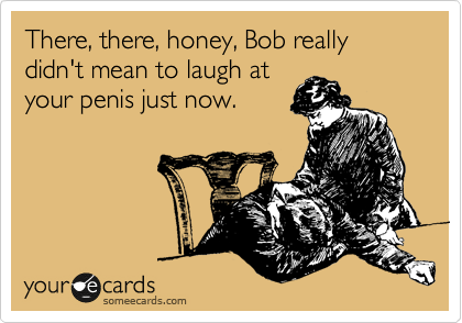 There, there, honey, Bob really didn't mean to laugh at
your penis just now.