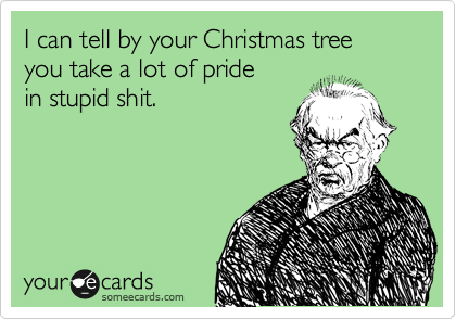 I can tell by your Christmas tree
you take a lot of pride
in stupid shit.