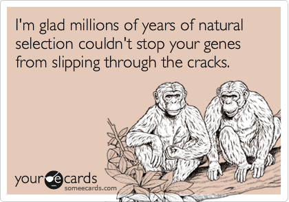 I'm glad millions of years of natural selection couldn't stop your genes from slipping through the cracks.