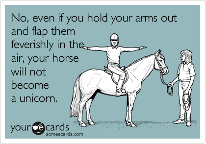 No, even if you hold your arms out and flap them
feverishly in the 
air, your horse
will not
become
a unicorn.