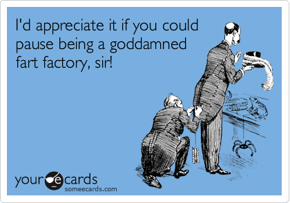 I'd appreciate it if you could
pause being a goddamned
fart factory, sir!