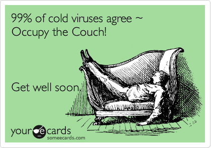99% of cold viruses agree %7E 
Occupy the Couch! 



Get well soon. 