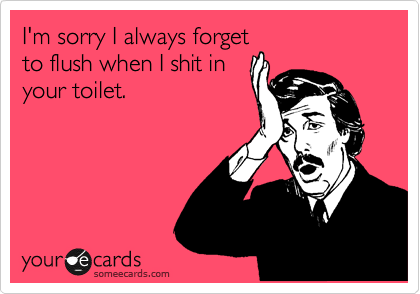 I'm sorry I always forget
to flush when I shit in
your toilet.
