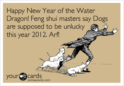 Happy New Year of the Water Dragon! Feng shui masters say Dogs are supposed to be unlucky
this year 2012. Arf!