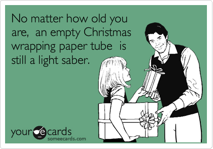 No matter how old you
are,  an empty Christmas 
wrapping paper tube  is
still a light saber.  