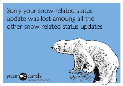 Sorry your snow related status update was lost amoung all the other snow related status updates.