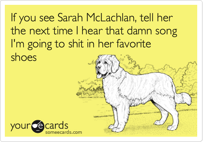 If you see Sarah McLachlan, tell her the next time I hear that damn song I'm going to shit in her favorite shoes