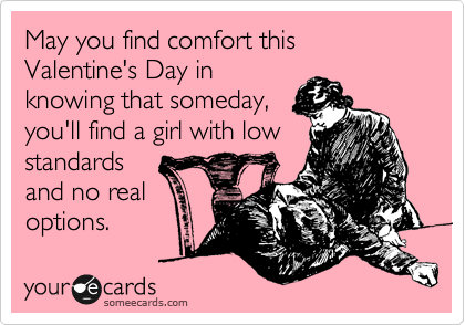 May you find comfort this Valentine's Day in
knowing that someday,
you'll find a girl with low
standards
and no real
options.