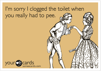 I'm sorry I clogged the toilet when
you really had to pee.