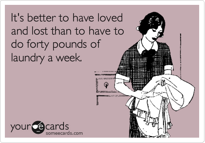 It's better to have loved
and lost than to have to
do forty pounds of
laundry a week.