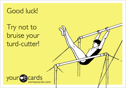 Good luck!

Try not to
bruise your 
turd-cutter!