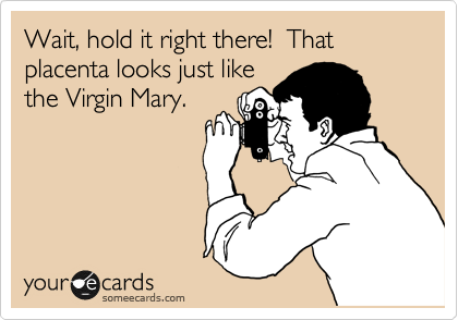 Wait, hold it right there!  That placenta looks just like
the Virgin Mary.