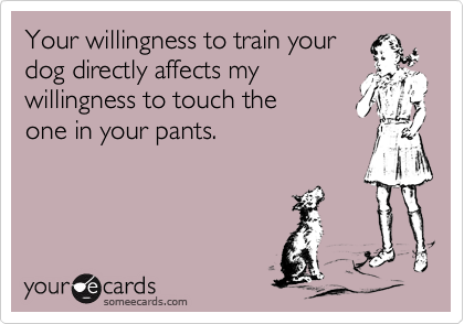 Your willingness to train your
dog directly affects my
willingness to touch the 
one in your pants.