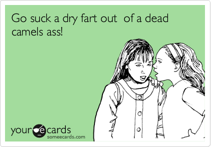 Go suck a dry fart out  of a dead camels ass!