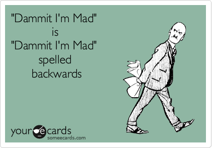 "Dammit I'm Mad"
            is
"Dammit I'm Mad"
        spelled
      backwards