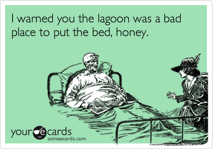 I warned you the lagoon was a bad place to put the bed, honey.