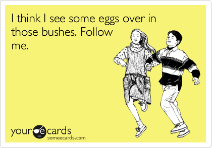 I think I see some eggs over in those bushes. Follow
me.